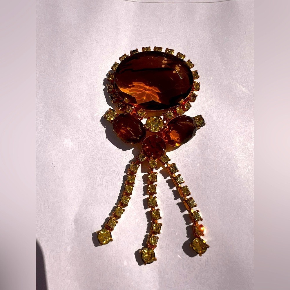 Juliana DeLizza & Elster D&E Topaz Rhinestone dangle Tassel Brooch Pendant